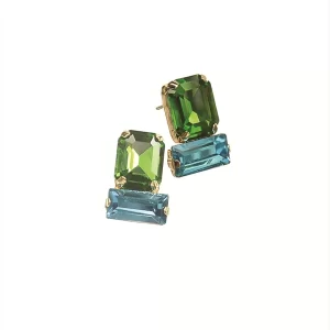 Double Studs Earrings Emerald & Turquoise