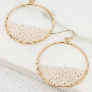 Gold & White Faceted Crystal Hoop Earrings