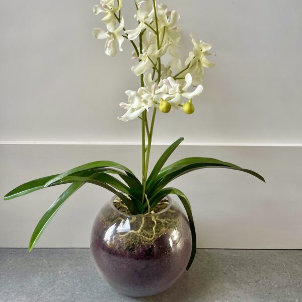Artificial White Orchid in Glass Vase