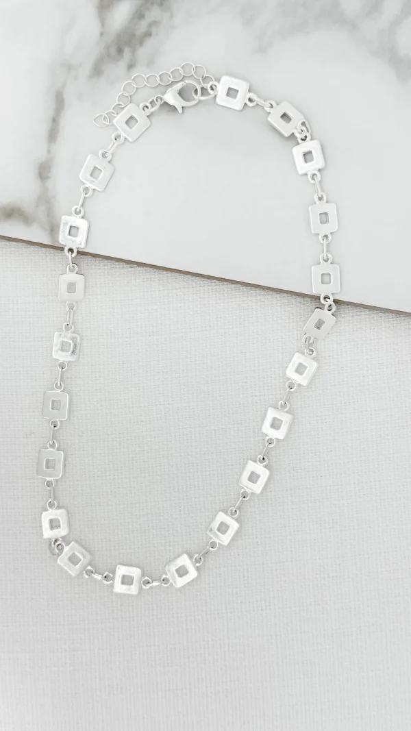 Short Silver Necklace with Square Links
