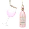 Christmas Cheer Rosé And Glass Shaped Bauble - Set Of 2