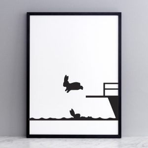 Diving Rabbit Print with Frame